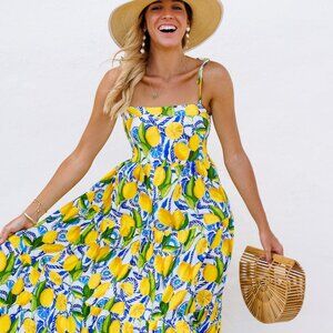 Kenny Flowers women’s sz M Lemon print The Positano Resort Hawaiian sun dress
